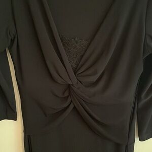 Black Twist-Front Women’s Dress with Lace Detail